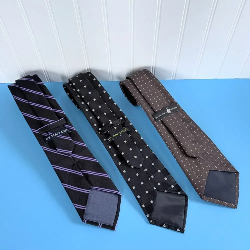 Bundle Of 3 U.S. Polo Assn. Men's Tie Trio - Black, Purple, Brown